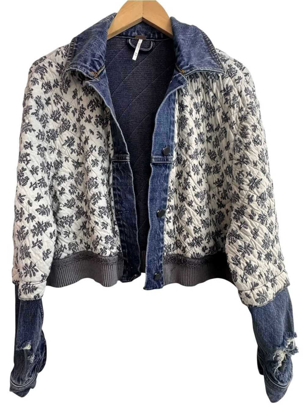 Free People Ditsy Denim Jacket Denim Combo size XS/S - Picture 5 of 11